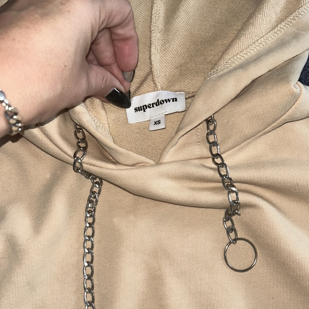 Superdown beige/cream lightweight hoodie with chain drawstring size XS